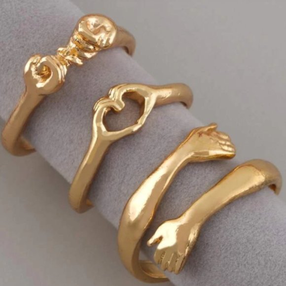 3pc Gold Couples Adjustable Promise Ring Set - Picture 1 of 6